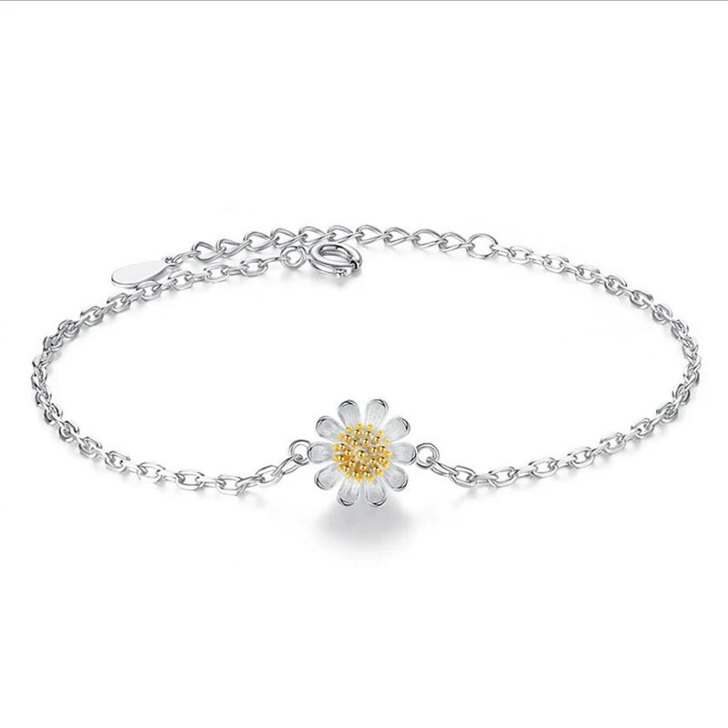 925 Sterling Silber Armband mit Blütenanhänger – zarte Eleganz mit gelbem Zirkonstein
