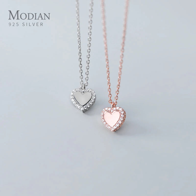 925 Sterling Silber Herzanhänger Kette mit Zirkonia-Verzierung