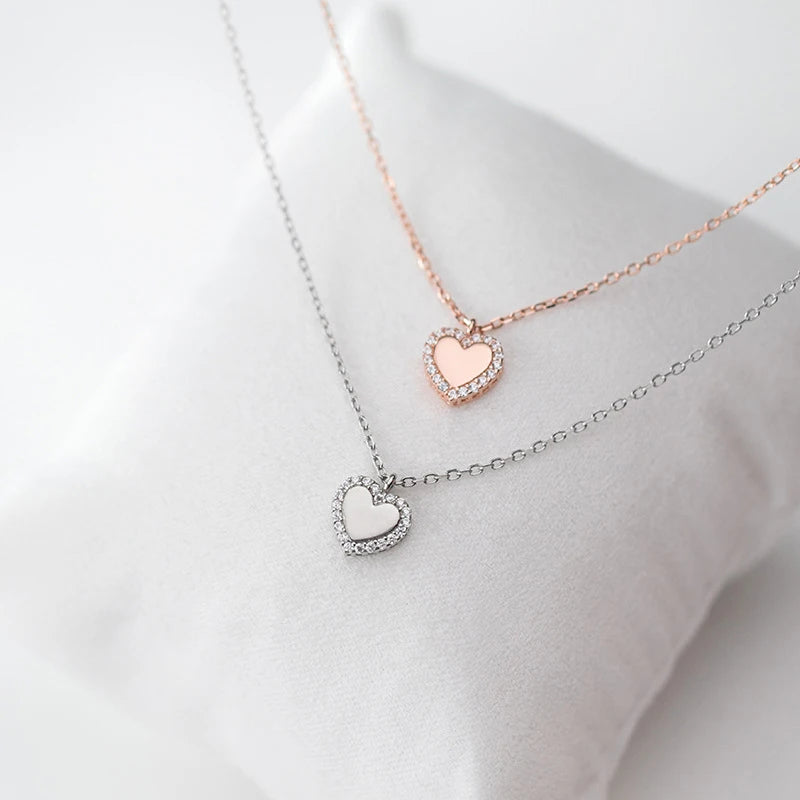 925 Sterling Silber Herzanhänger Kette mit Zirkonia-Verzierung