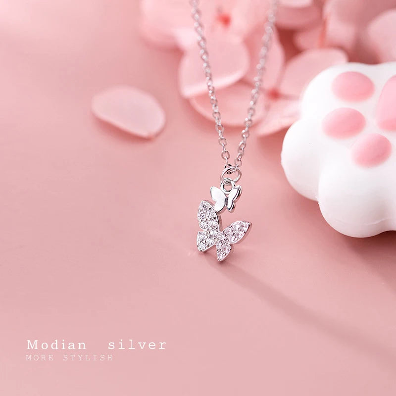 925 Sterling Silber Halskette mit funkelndem Blumenanhänger