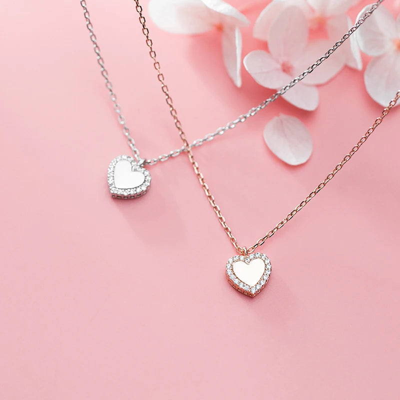 925 Sterling Silber Herzanhänger Kette mit Zirkonia-Verzierung