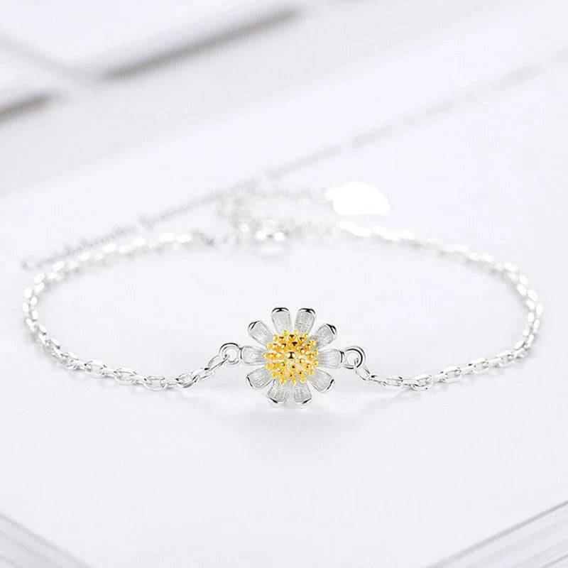 925 Sterling Silber Armband mit Blütenanhänger – zarte Eleganz mit gelbem Zirkonstein
