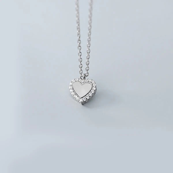 925 Sterling Silber Herzanhänger Kette mit Zirkonia-Verzierung