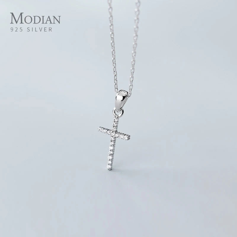 925 Sterling Silber Halskette mit Kreuzanhänger und Zirkonia
