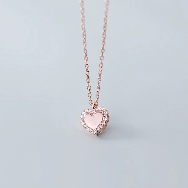 925 Sterling Silber Herzanhänger Kette mit Zirkonia-Verzierung