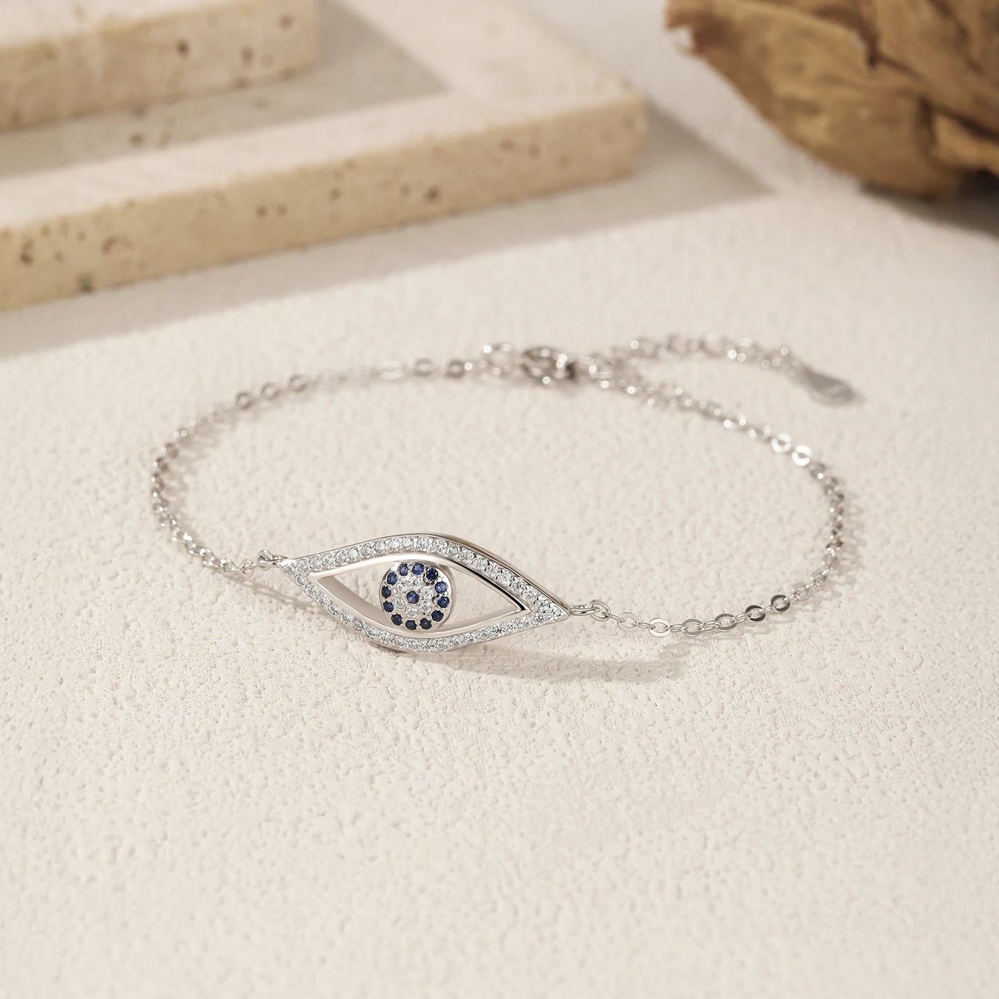 925 Sterling Silber Armband mit Zirkon-Auge – Schutz & Stil vereint