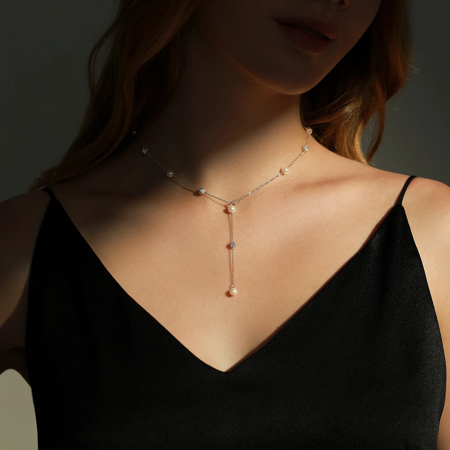 Elegante Y-Kette aus 925 Sterling Silber mit Perlen & Zirkonia