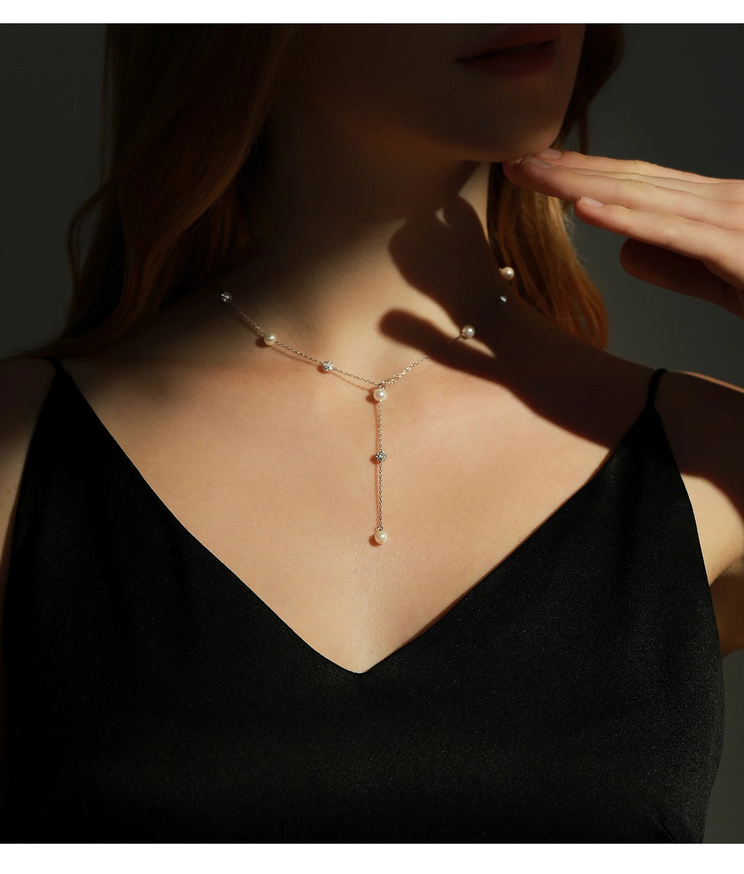 Elegante Y-Kette aus 925 Sterling Silber mit Perlen & Zirkonia