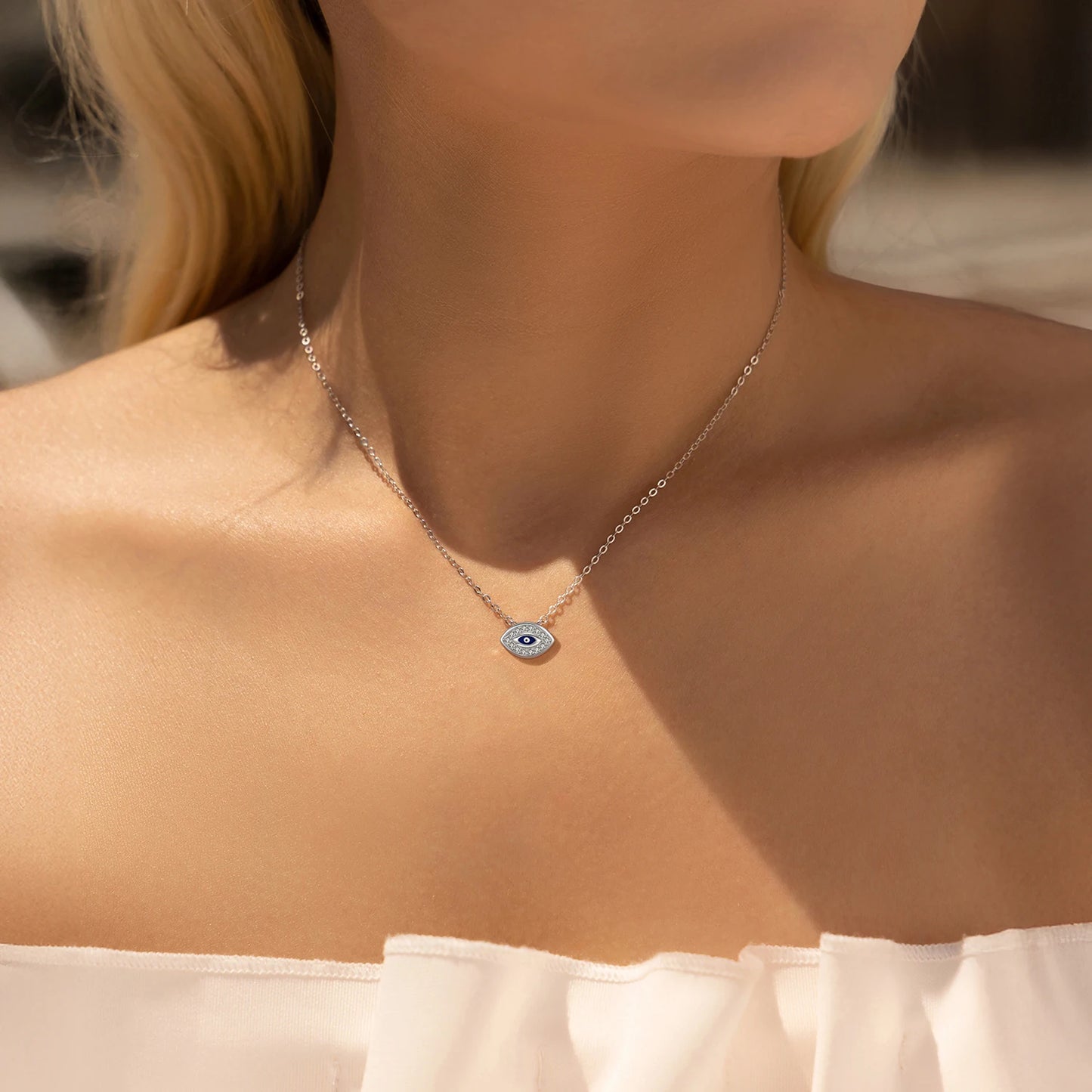 925 Sterling Silber Halskette mit blauem Zirkon-Auge – Symbol für Schutz & Stärke