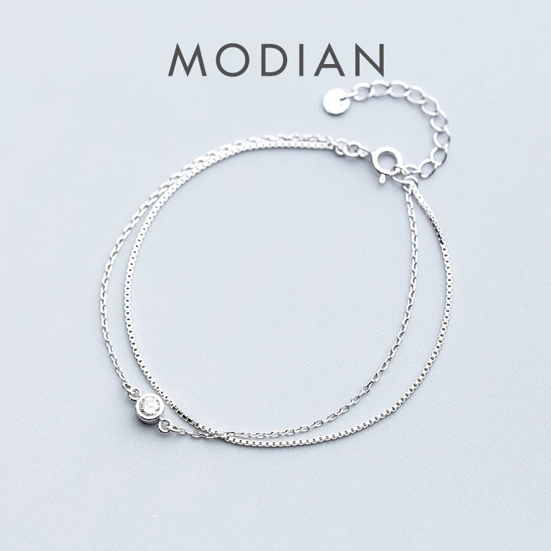 Doppelreihiges Armband aus 925 Sterling Silber mit Zirkonia