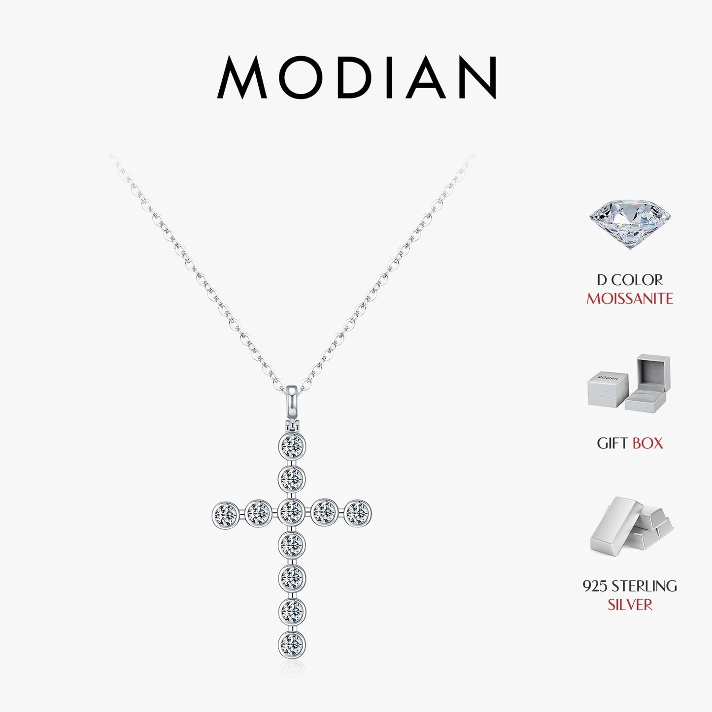 925 Sterling Silber Kreuz-Halskette mit funkelnden Moissanit-Steinen – Ausdruck von Glaube & Eleganz