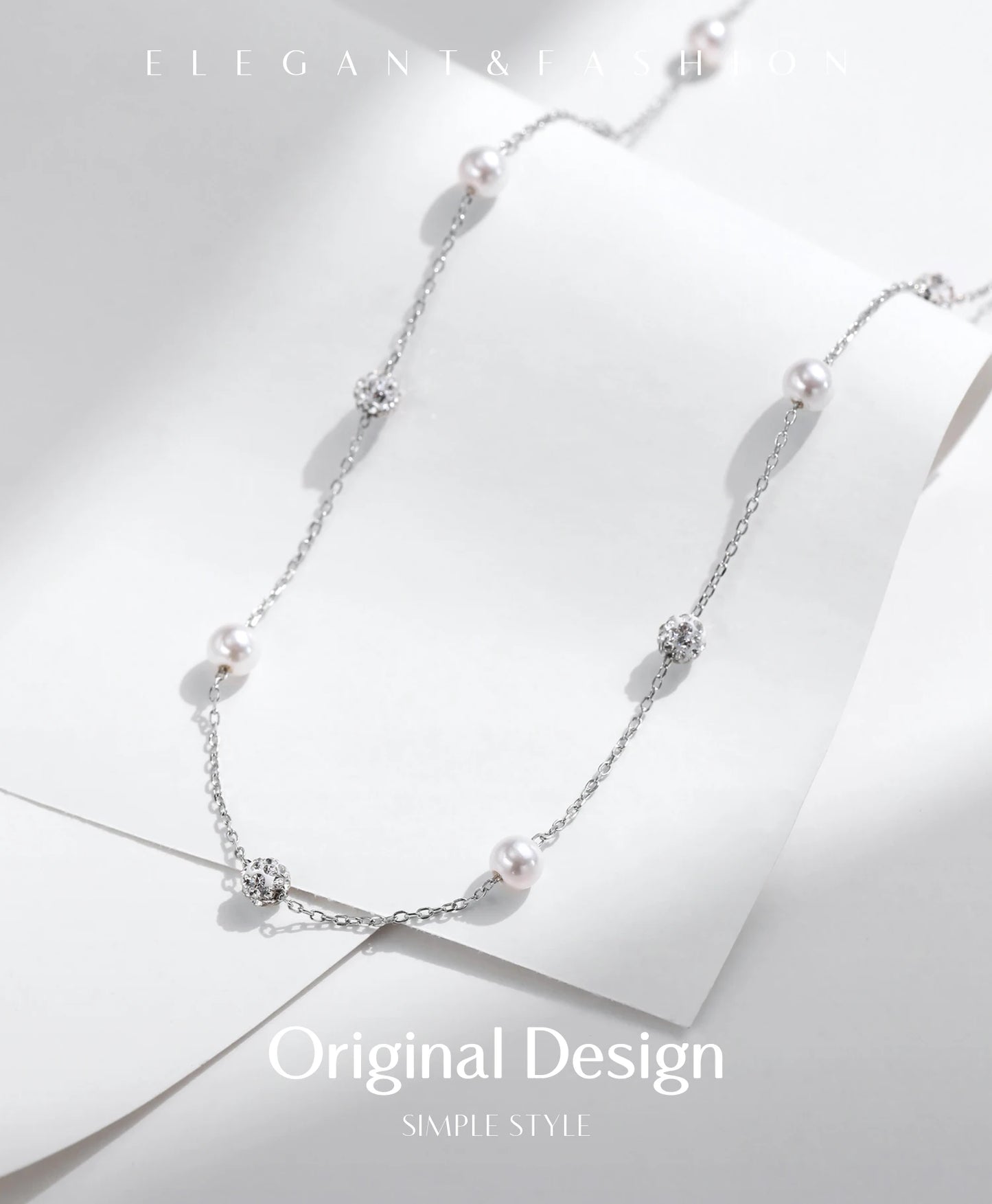 Elegante Y-Kette aus 925 Sterling Silber mit Perlen & Zirkonia