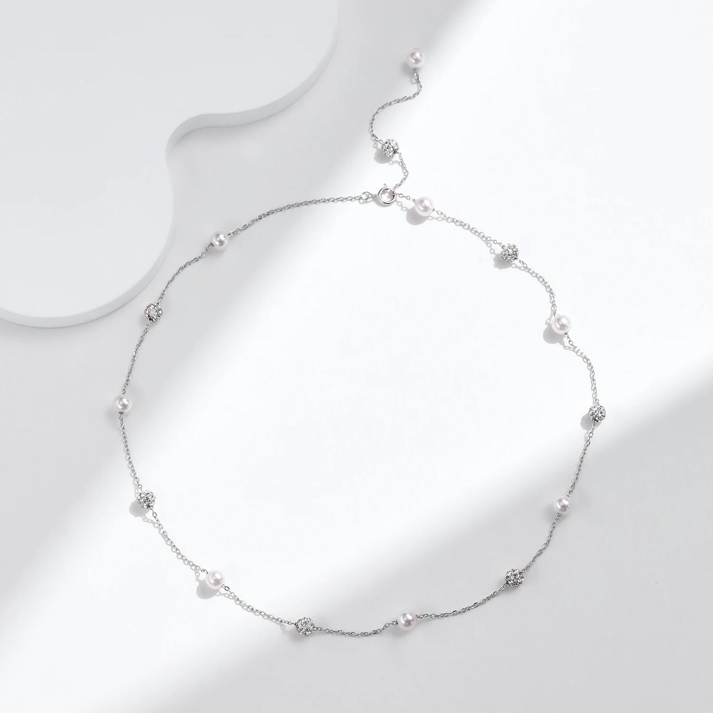 Elegante Y-Kette aus 925 Sterling Silber mit Perlen & Zirkonia