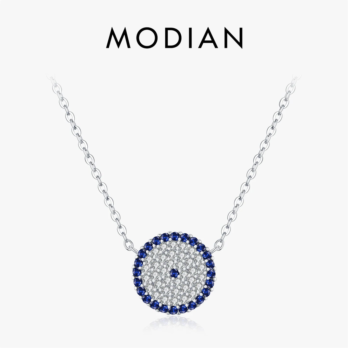 925 Sterling Silber Halskette mit blauem Zirkon-Anhänger – Rundes Schutzdesign in Silber