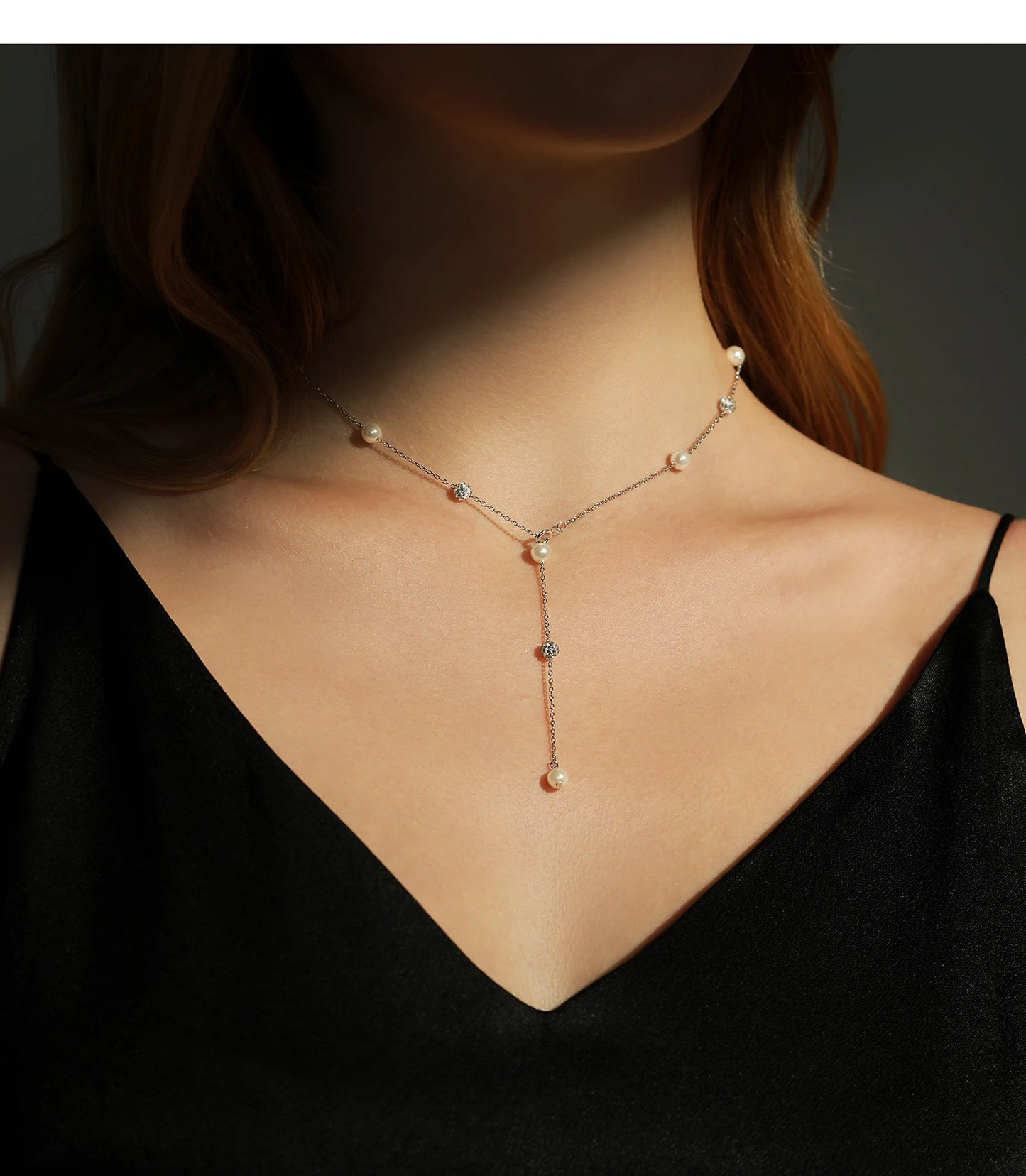 Elegante Y-Kette aus 925 Sterling Silber mit Perlen & Zirkonia