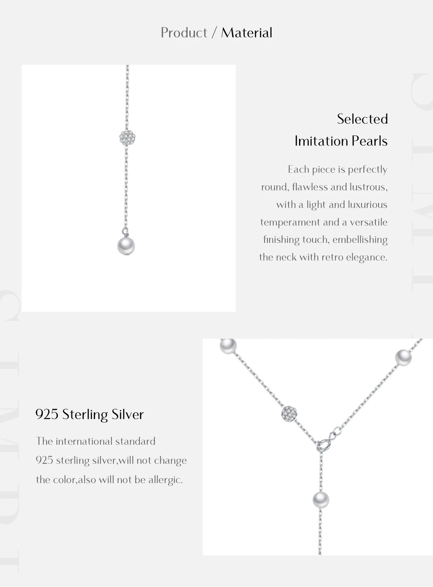 Elegante Y-Kette aus 925 Sterling Silber mit Perlen & Zirkonia