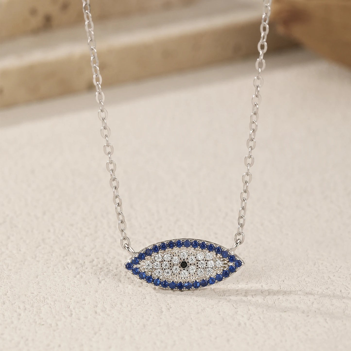925 Sterling Silber Halskette mit blauem Zirkon-Auge – Symbol für Schutz & Eleganz