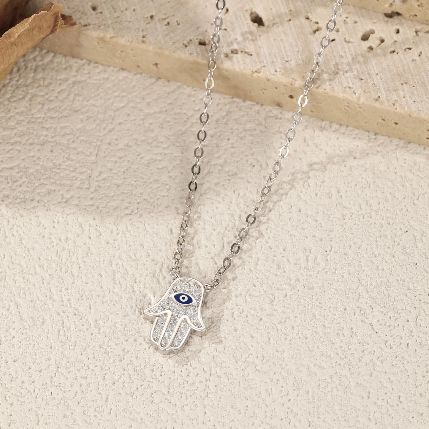 925 Sterling Silber Halskette mit Hamsa-Hand & Zirkon – Symbol für Glück & Schutz