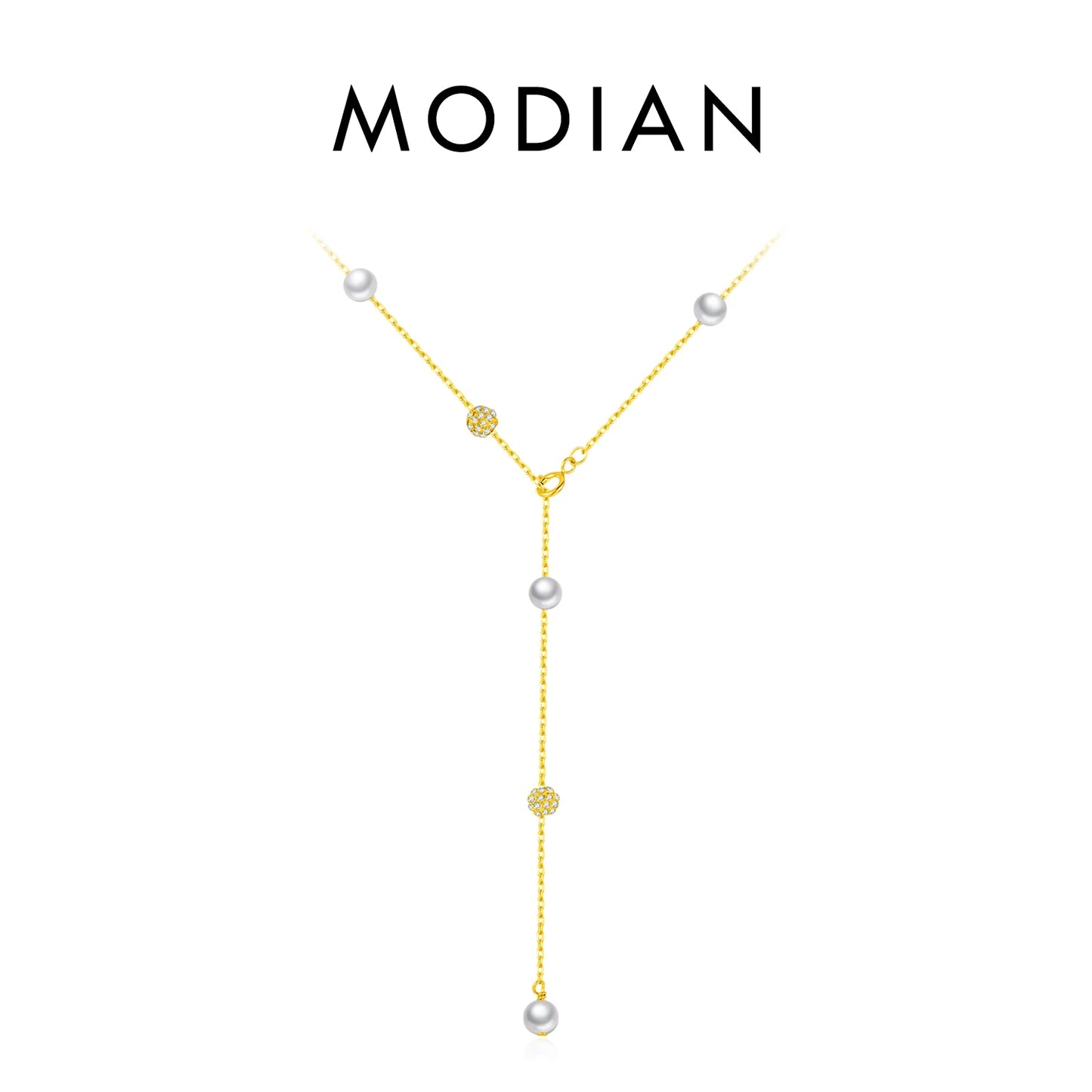 Elegante Y-Kette aus 925 Sterling Silber mit Perlen & Zirkonia