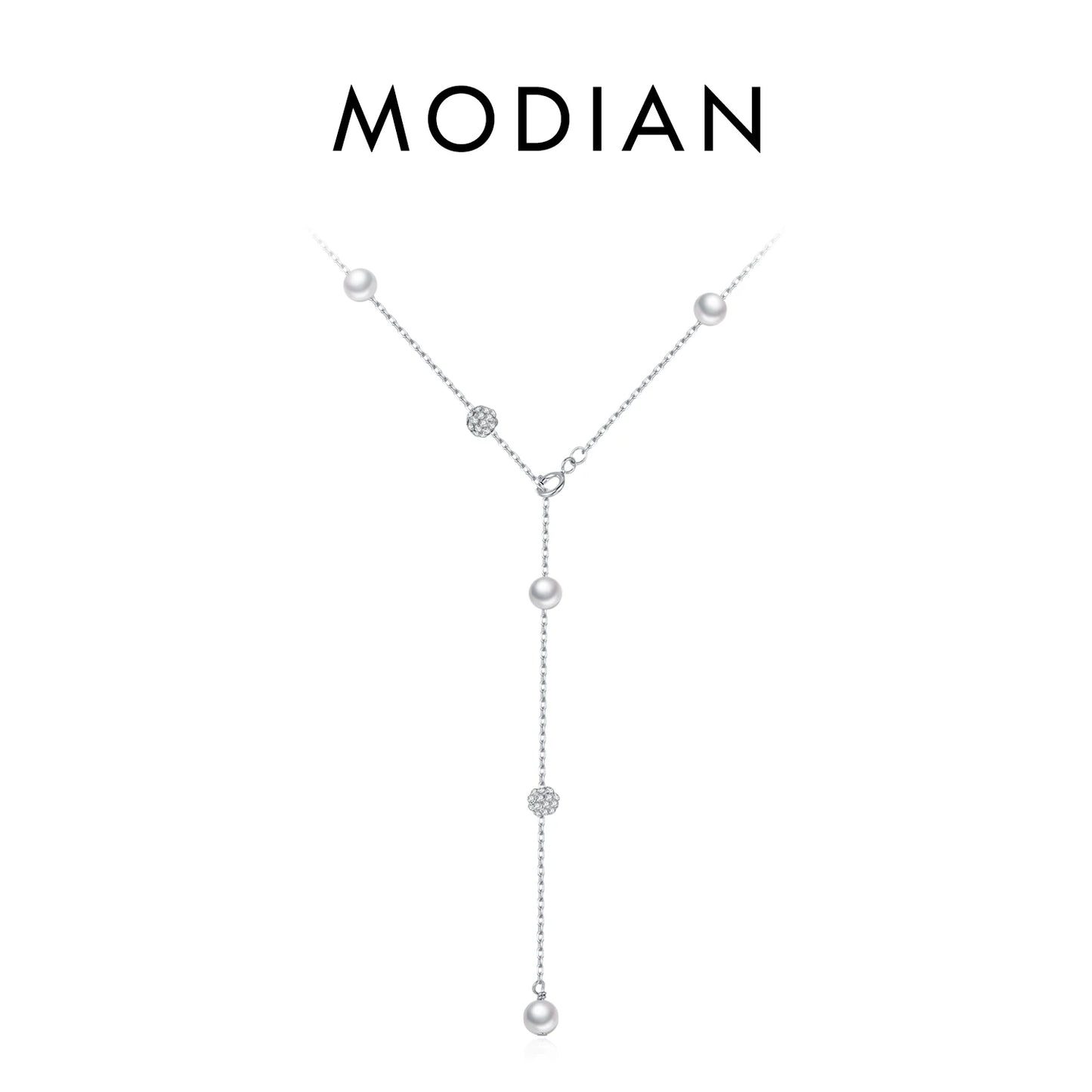 Elegante Y-Kette aus 925 Sterling Silber mit Perlen & Zirkonia