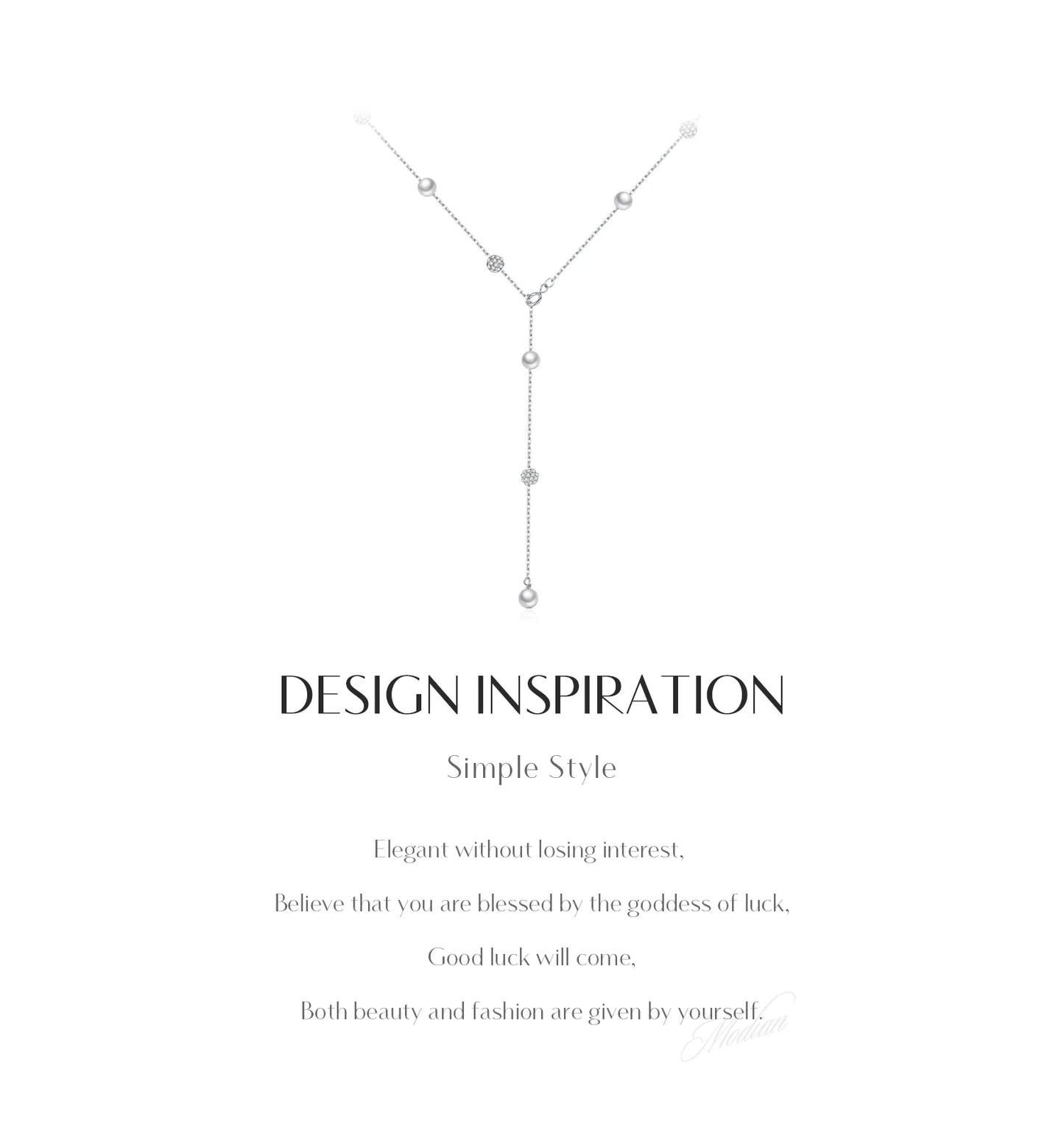 Elegante Y-Kette aus 925 Sterling Silber mit Perlen & Zirkonia