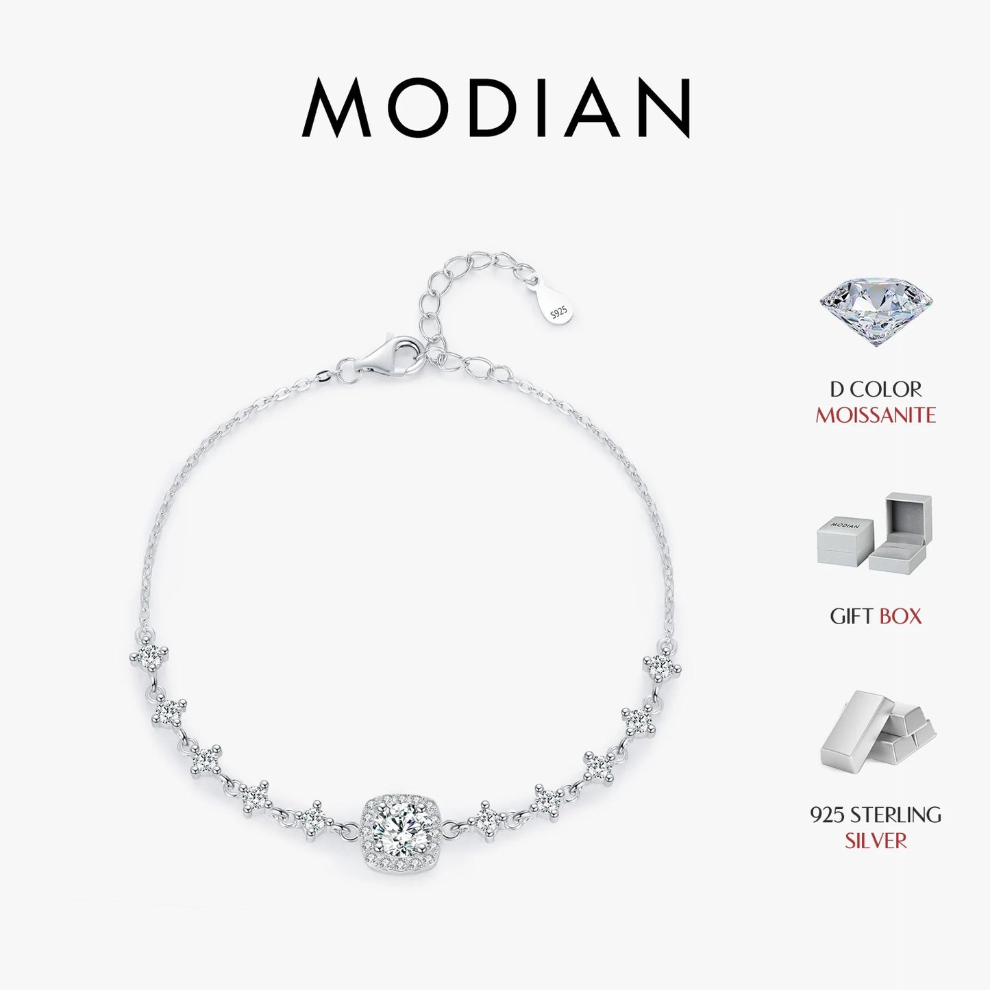 925 Sterling Silber Armband mit Moissanit und Zirkonia-Details