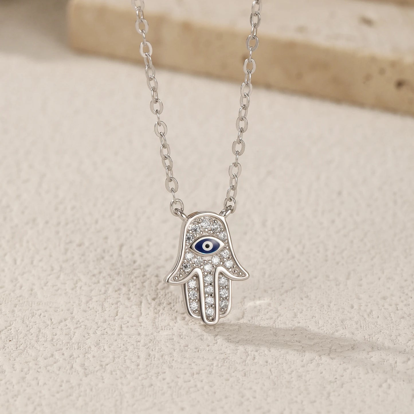 925 Sterling Silber Halskette mit Hamsa-Hand & Zirkon – Symbol für Glück & Schutz