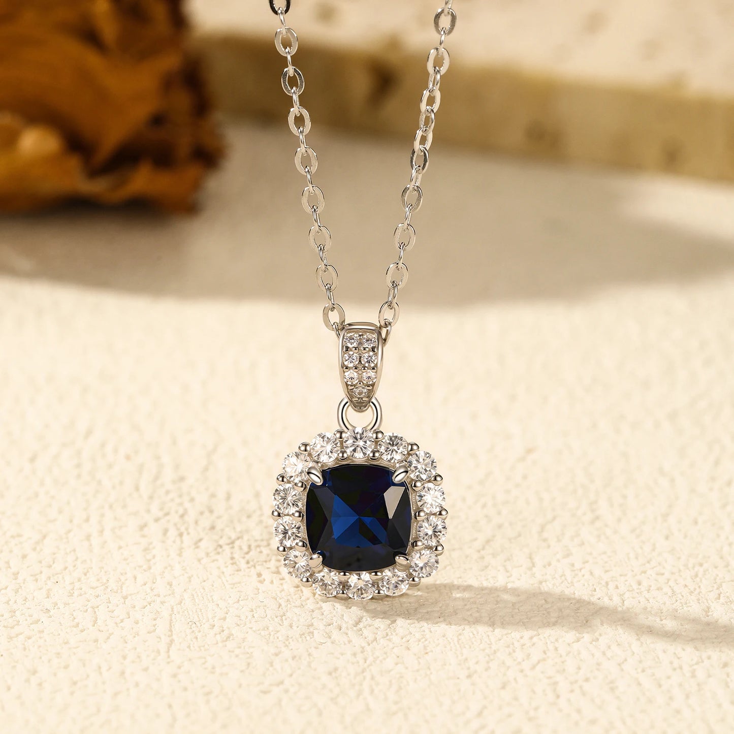 925 Sterling Silber Kette mit blauem Zirkon-Anhänger – zeitlose Eleganz
