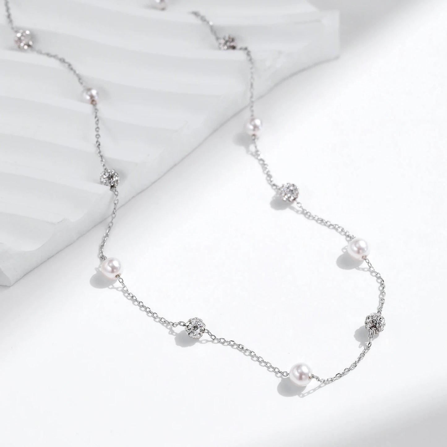 Elegante Y-Kette aus 925 Sterling Silber mit Perlen & Zirkonia
