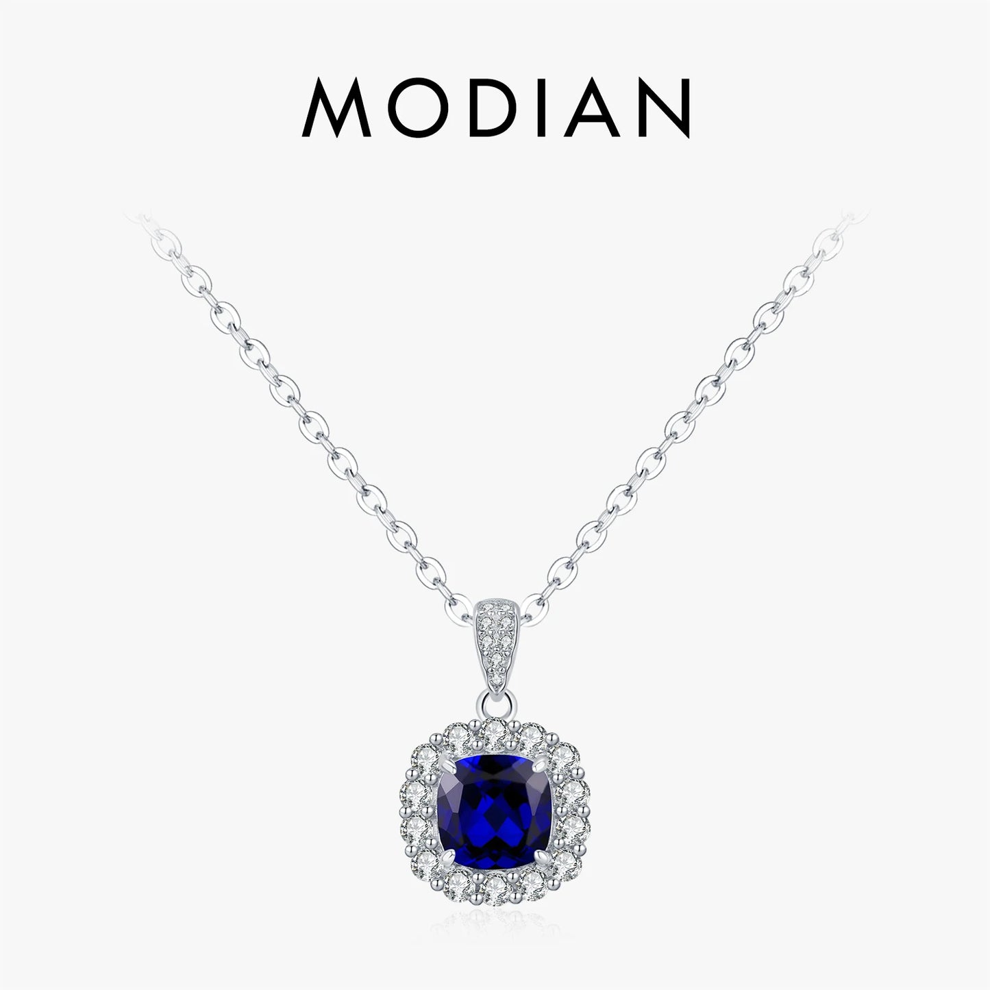 925 Sterling Silber Kette mit blauem Zirkon-Anhänger – zeitlose Eleganz
