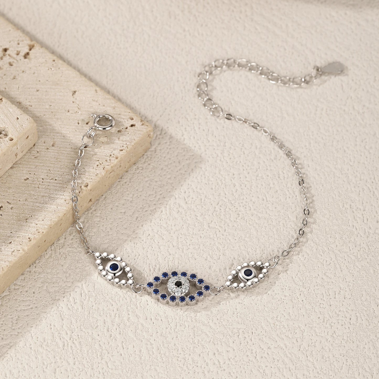 925 Sterling Silber Armband mit blauem Zirkon-Auge – Schutzsymbol & Eleganz in Einem