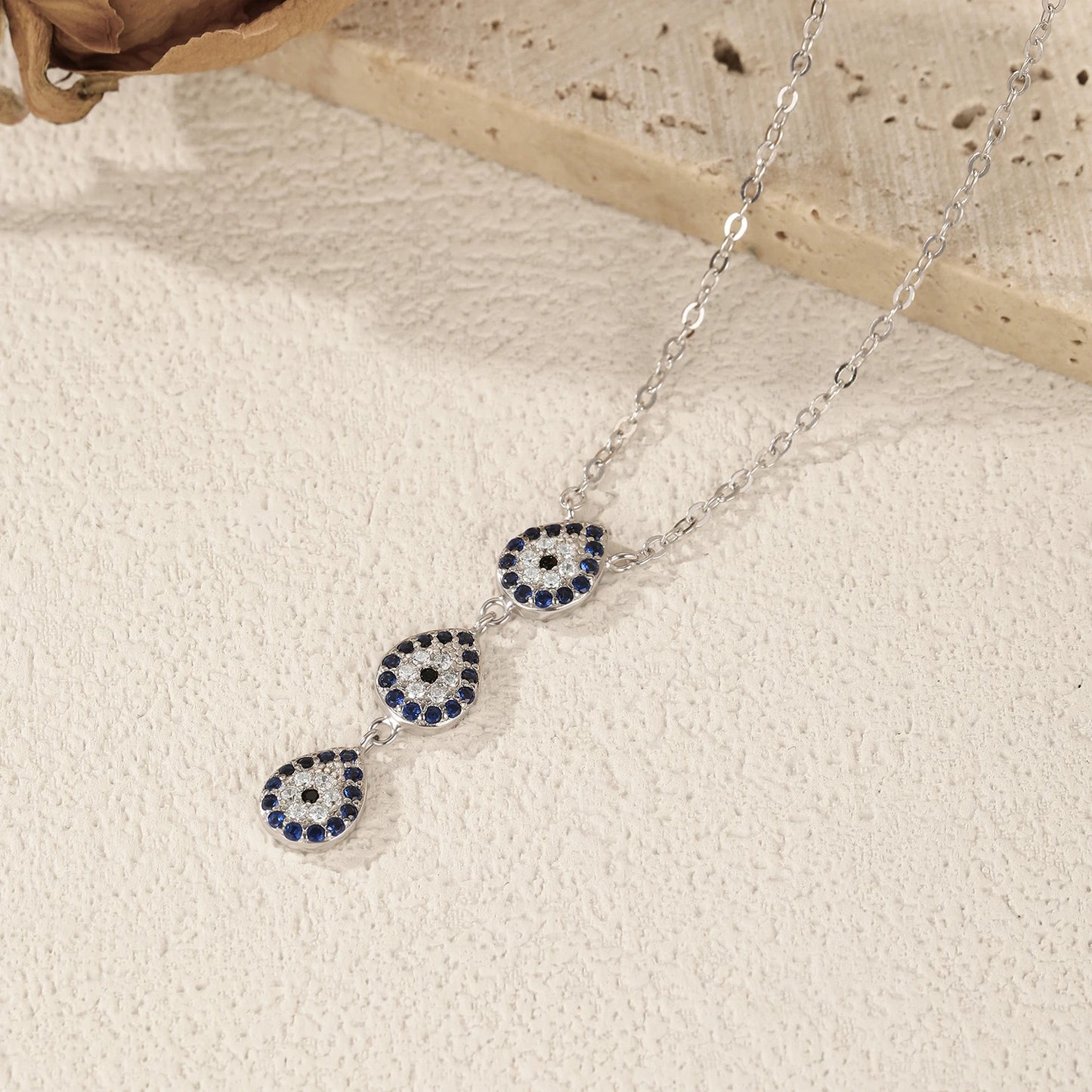 925 Sterling Silber Halskette mit blauen Zirkon-Wassertropfen – Eleganz in Bewegung