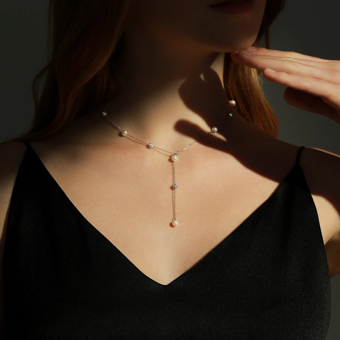Elegante Y-Kette aus 925 Sterling Silber mit Perlen & Zirkonia