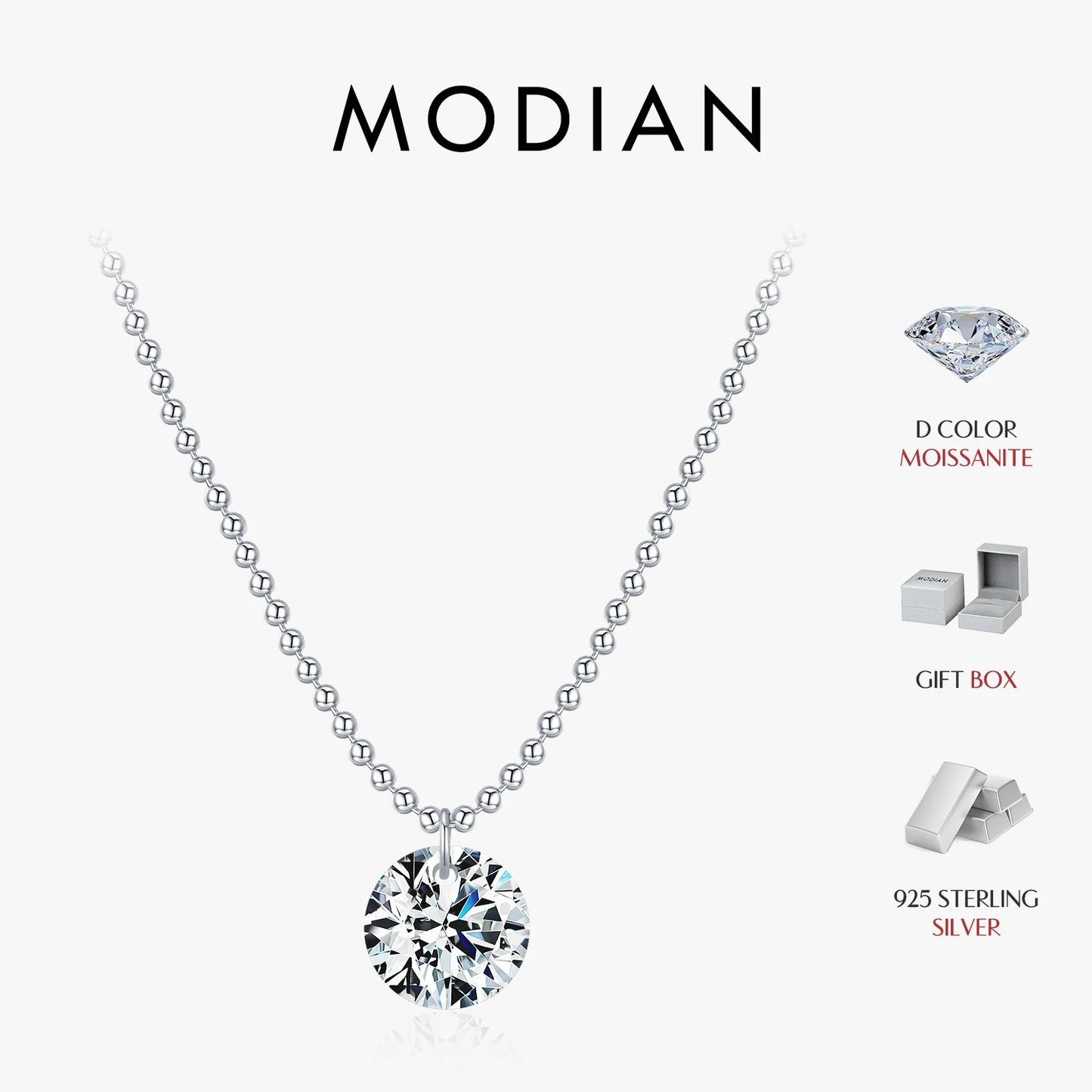 925 Sterling Silber Halskette mit schillerndem Moissanit-Anhänger – Zeitlose Eleganz