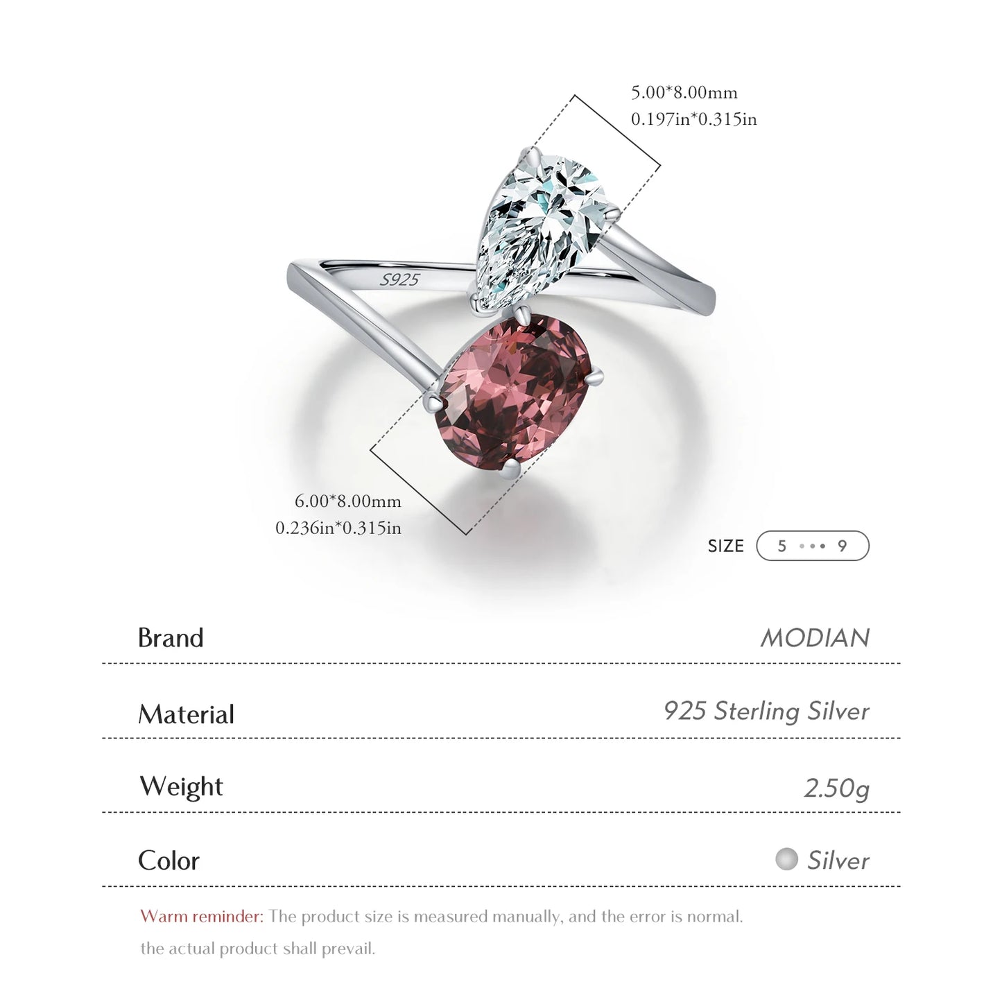 925 Sterling Silber Ring mit rosafarbenem und klarem Zirkonia