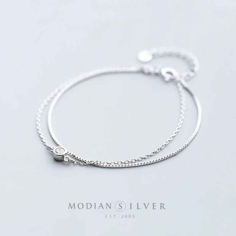 Doppelreihiges Armband aus 925 Sterling Silber mit Zirkonia