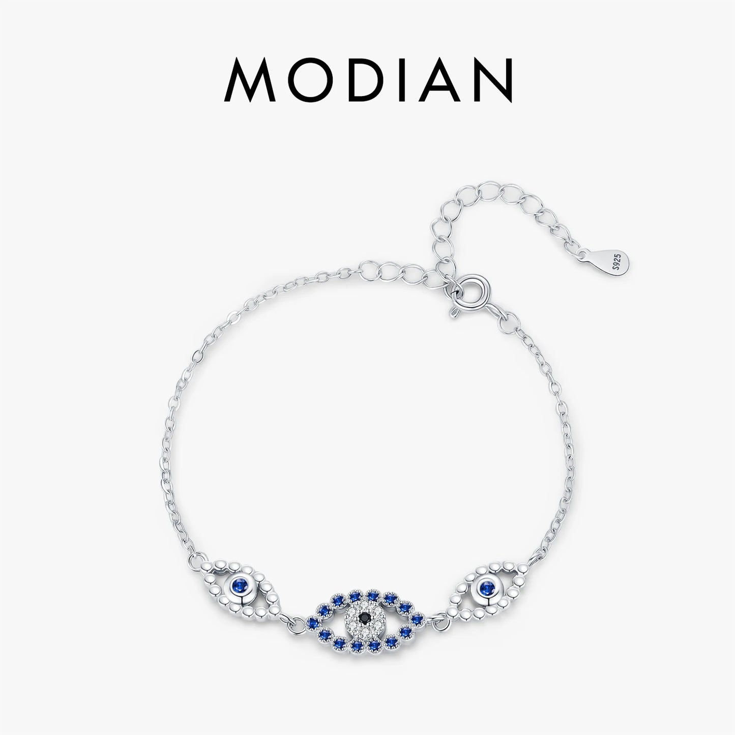 925 Sterling Silber Armband mit blauem Zirkon-Auge – Schutzsymbol & Eleganz in Einem