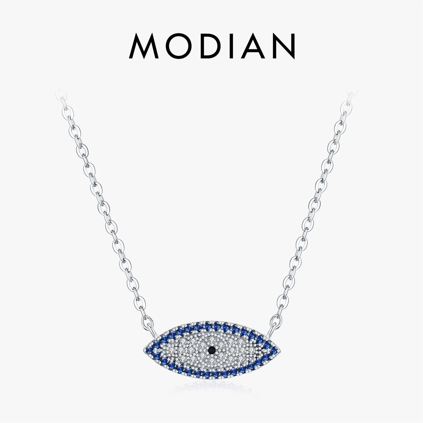 925 Sterling Silber Halskette mit blauem Zirkon-Auge – Symbol für Schutz & Eleganz