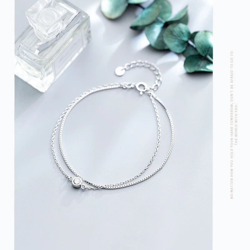 Doppelreihiges Armband aus 925 Sterling Silber mit Zirkonia