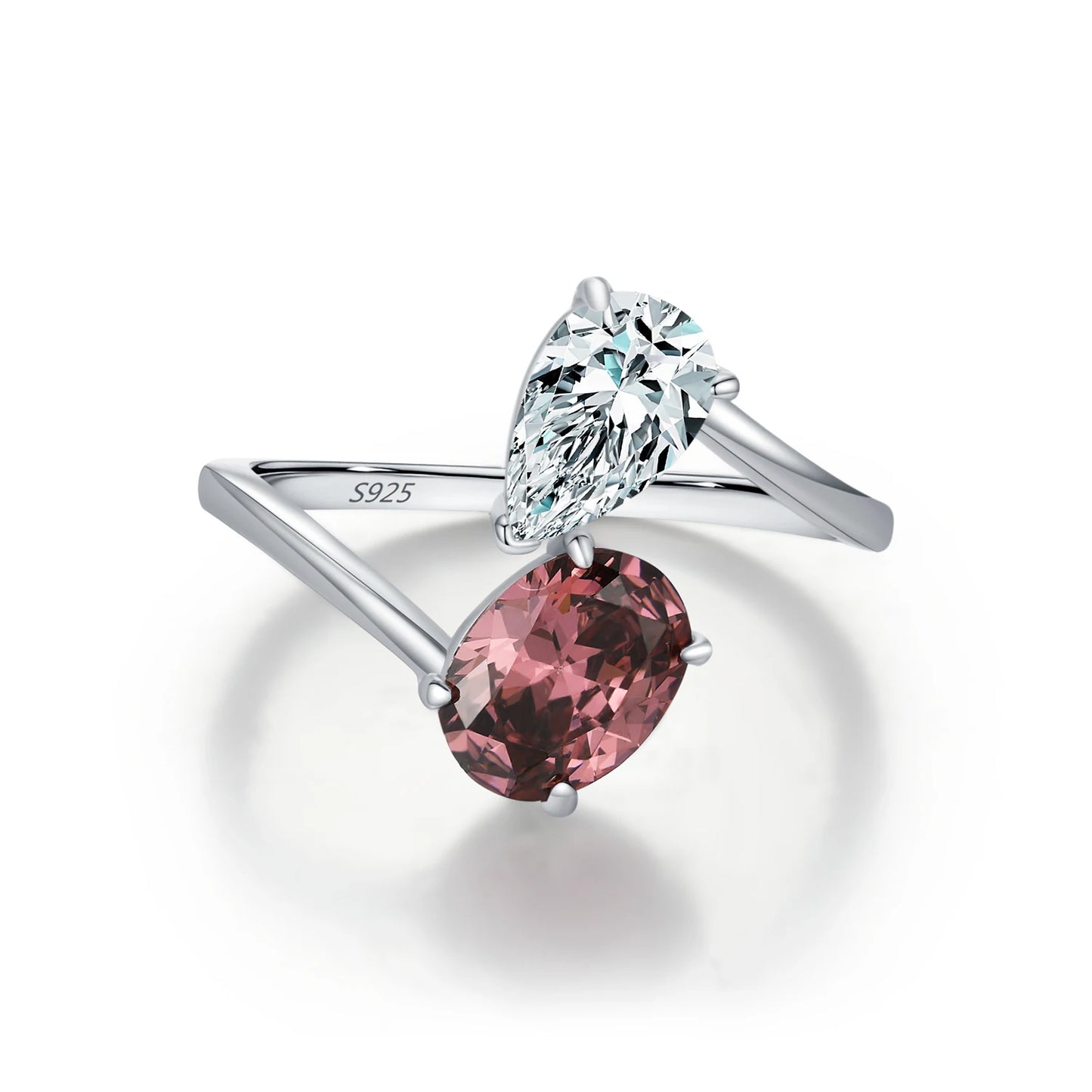 925 Sterling Silber Ring mit rosafarbenem und klarem Zirkonia