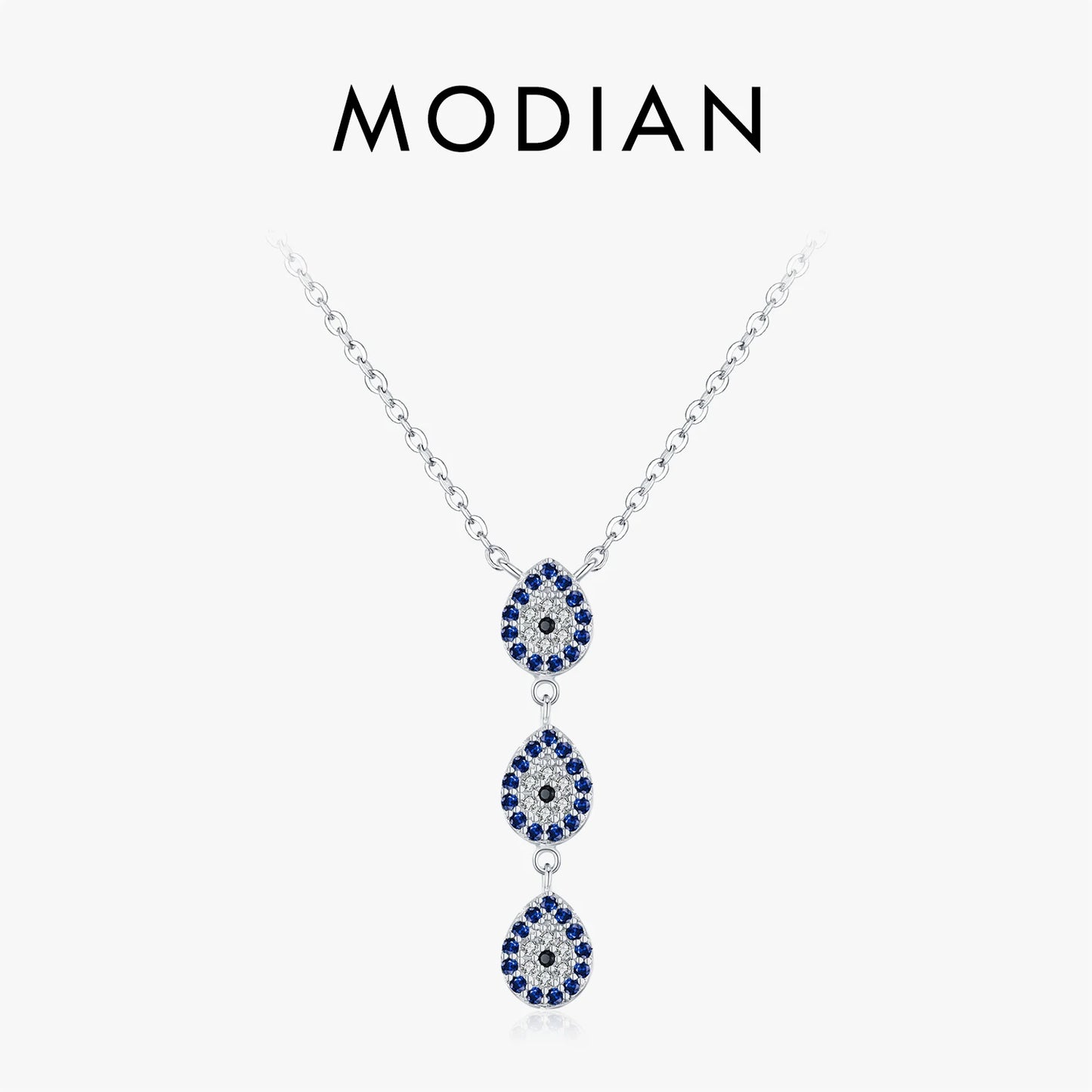 925 Sterling Silber Halskette mit blauen Zirkon-Wassertropfen – Eleganz in Bewegung