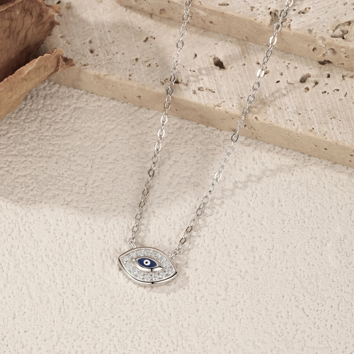 925 Sterling Silber Halskette mit blauem Zirkon-Auge – Symbol für Schutz & Stärke