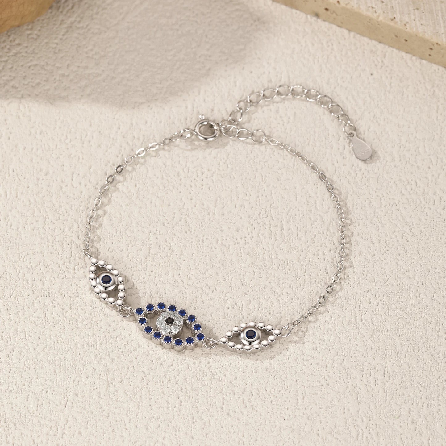925 Sterling Silber Armband mit blauem Zirkon-Auge – Schutzsymbol & Eleganz in Einem