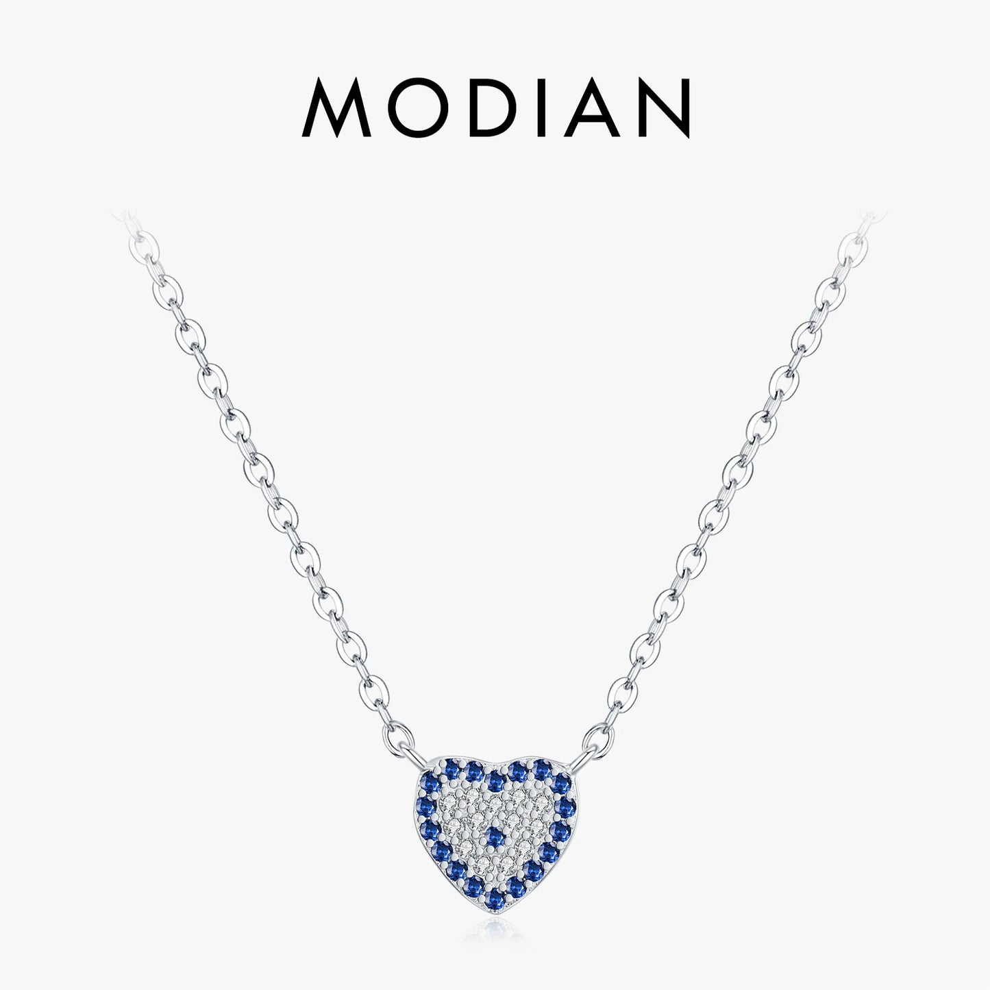 925 Sterling Silber Herz-Halskette mit blauen Zirkonsteinen – Zarte Eleganz in Silber