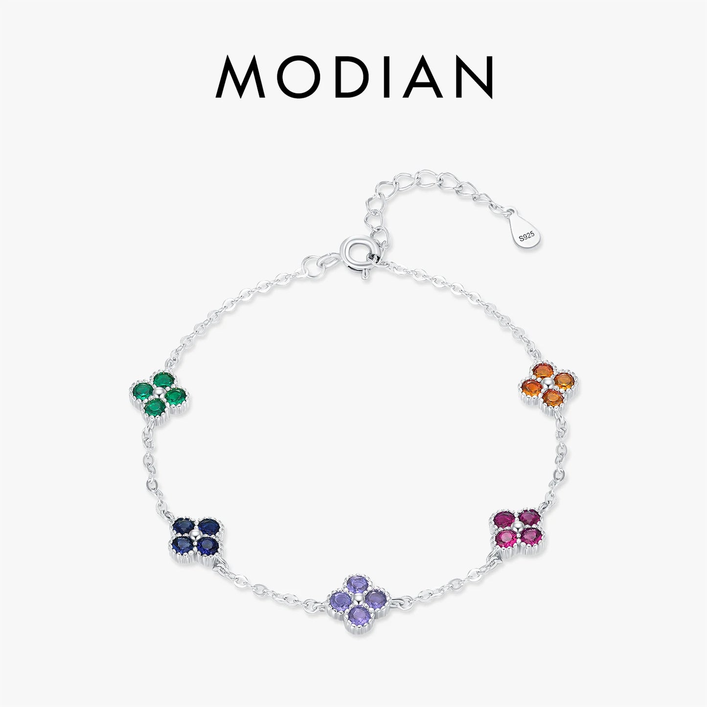925 Sterling Silber Armband mit bunten Zirkonblüten – zarte Eleganz in Regenbogenfarben