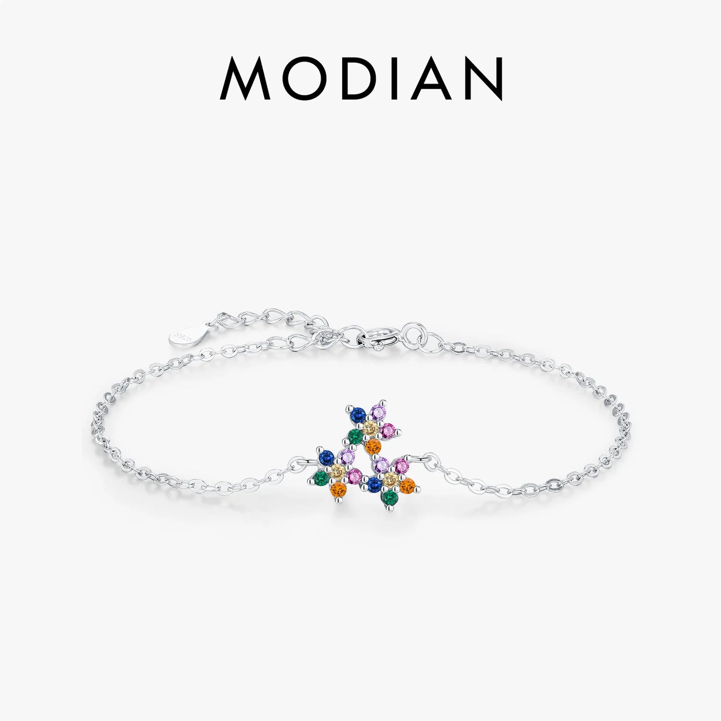 925 Sterling Silber Armband mit bunter Zirkonblüte – filigranes Design für romantische Momente