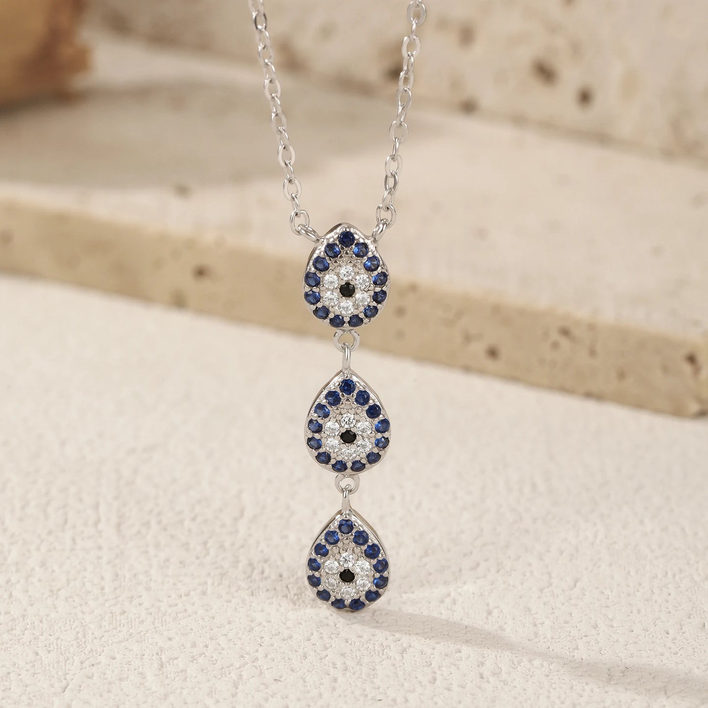 925 Sterling Silber Halskette mit blauen Zirkon-Wassertropfen – Eleganz in Bewegung