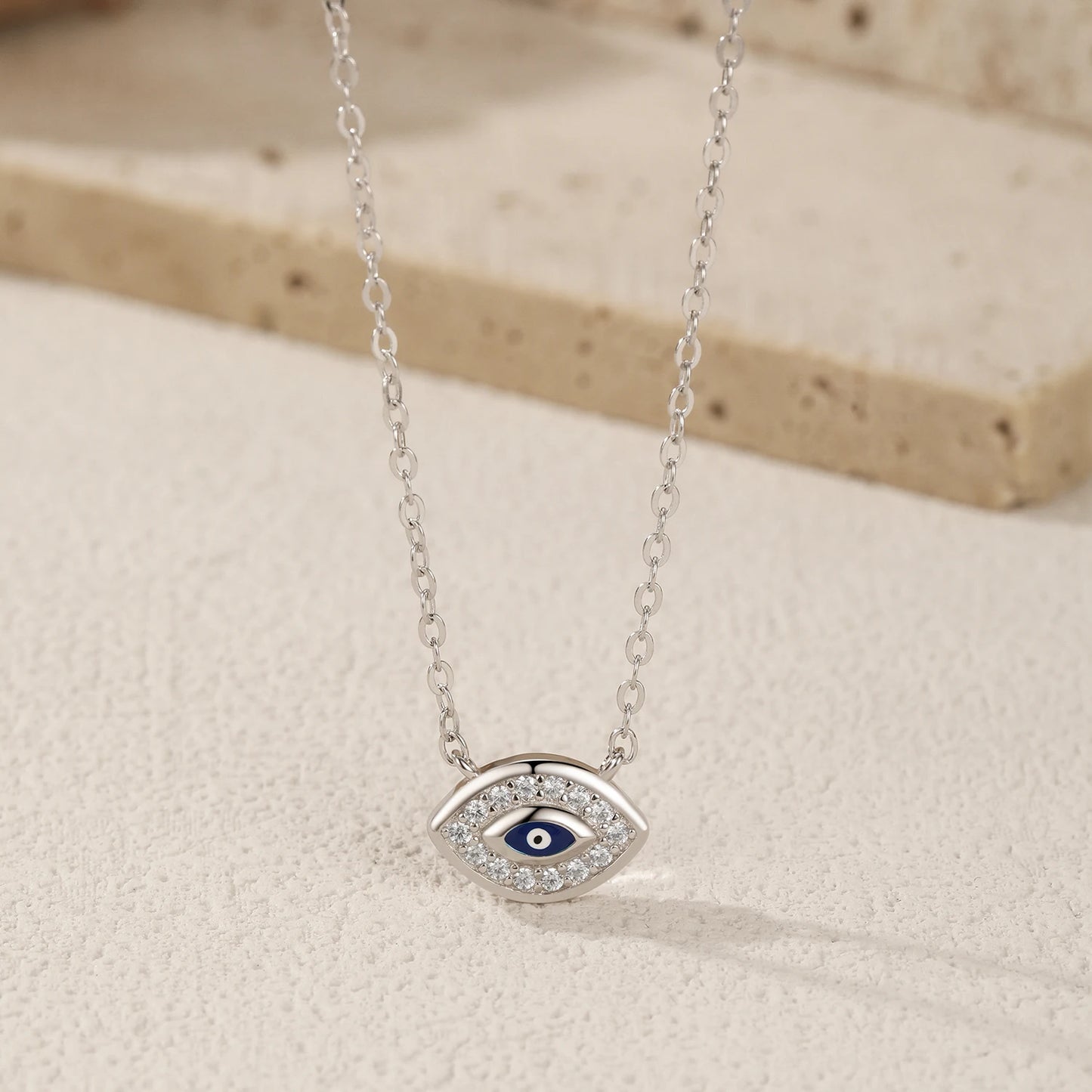 925 Sterling Silber Halskette mit blauem Zirkon-Auge – Symbol für Schutz & Stärke