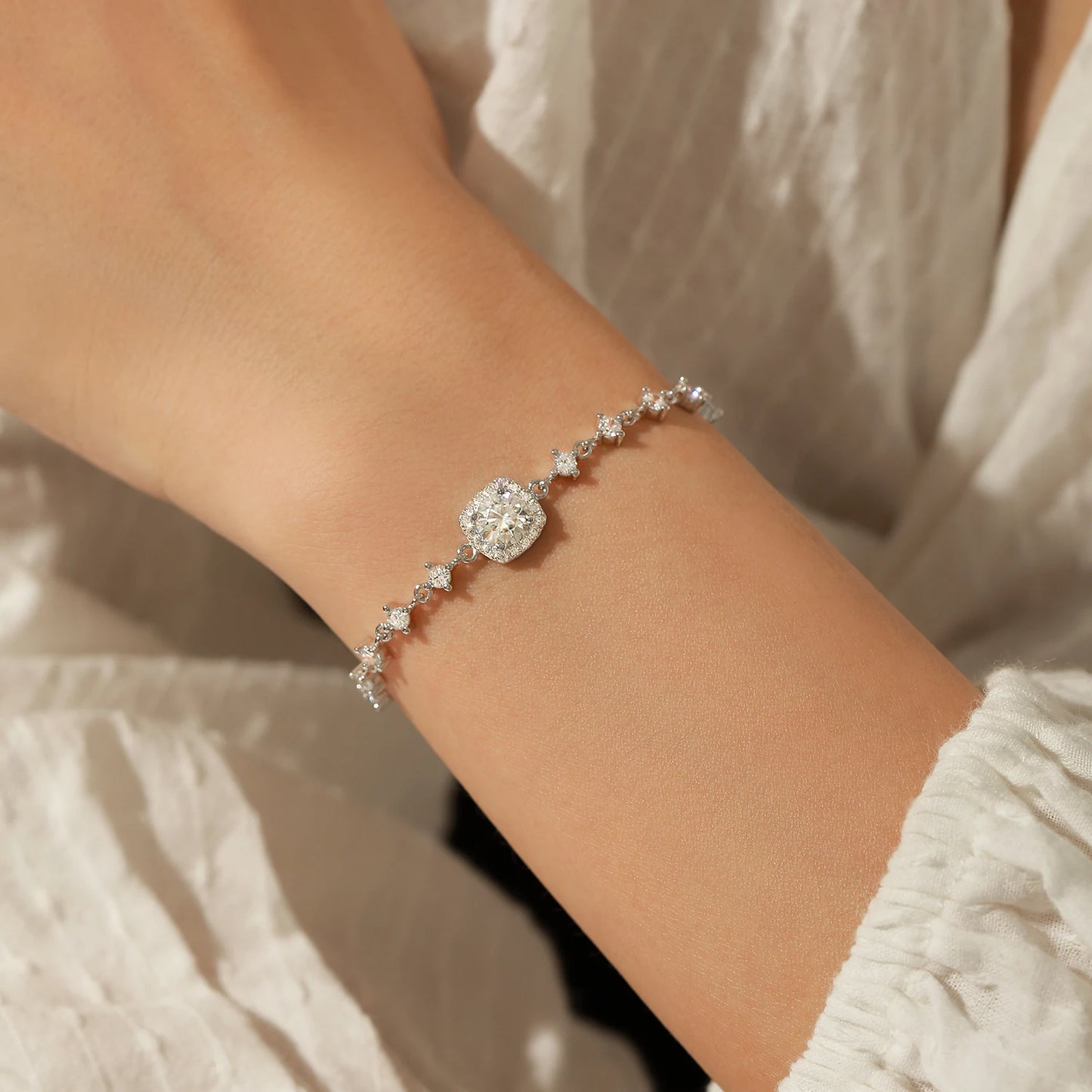 925 Sterling Silber Armband mit Moissanit und Zirkonia-Details