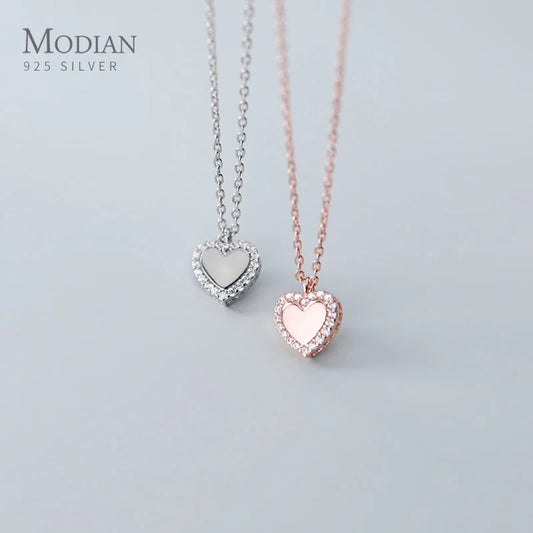 925 Sterling Silber Herzanhänger Kette mit Zirkonia-Verzierung